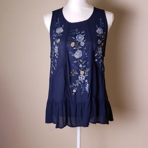 Embroidered Navy Blue sleeveless top